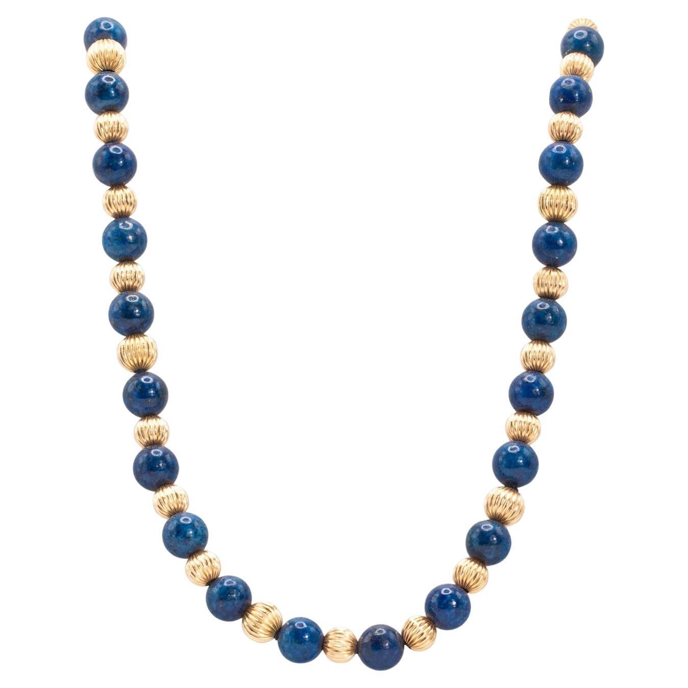 Vintage 14k Yellow Gold Lapis Lazuli Beaded Necklace
