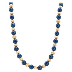 Vintage 14k Yellow Gold Lapis Lazuli Beaded Necklace