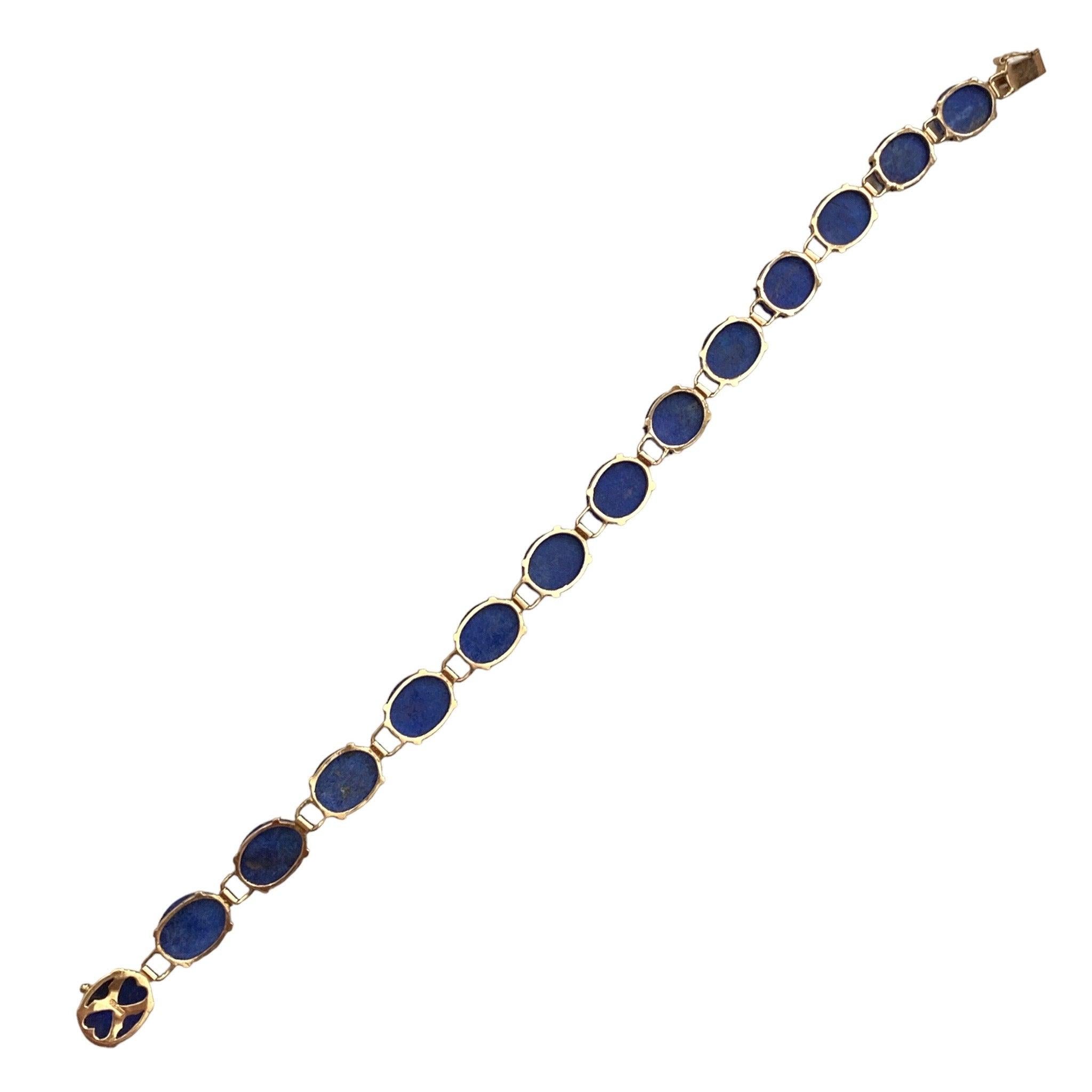 Vintage 14K Yellow Gold Lapis Lazuli Bracelet In Good Condition For Sale In Henderson, NV