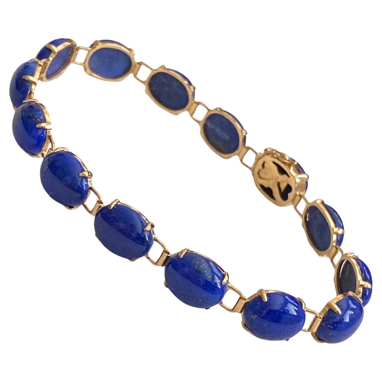 Vintage 14K Yellow Gold Lapis Lazuli Bracelet For Sale