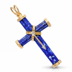 Vintage 14k Yellow Gold Lapis Lazuli Cross Pendant