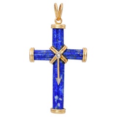 Vintage 14k Yellow Gold Lapis Lazuli Cross Pendant