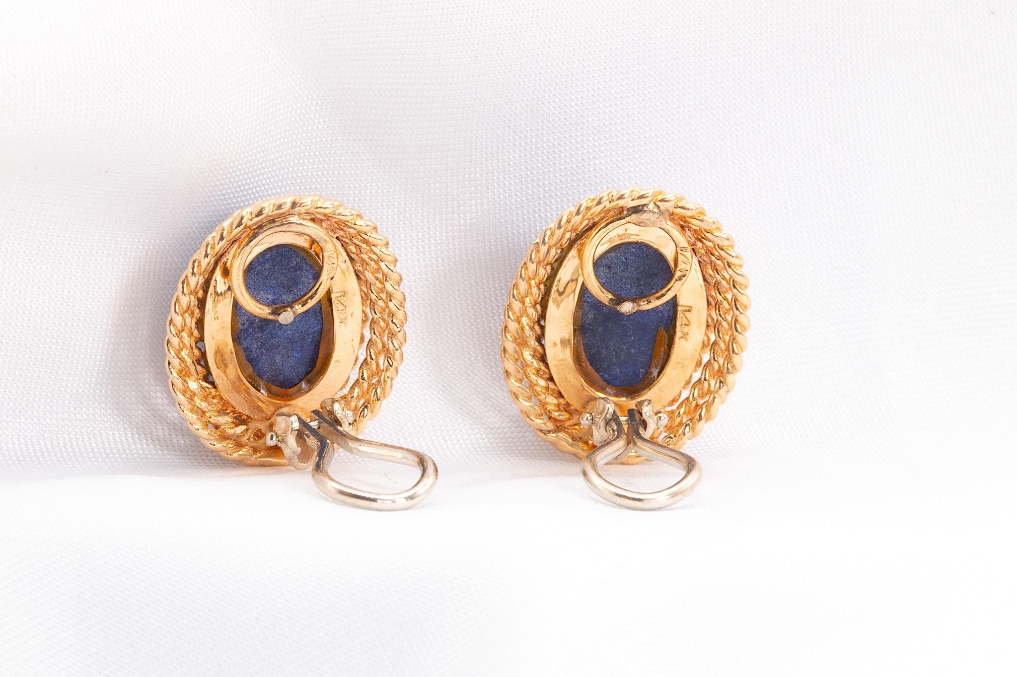 Pendientes vintage de oro amarillo de 14k Lapislázuli en Bueno estado para la venta en Houston, TX