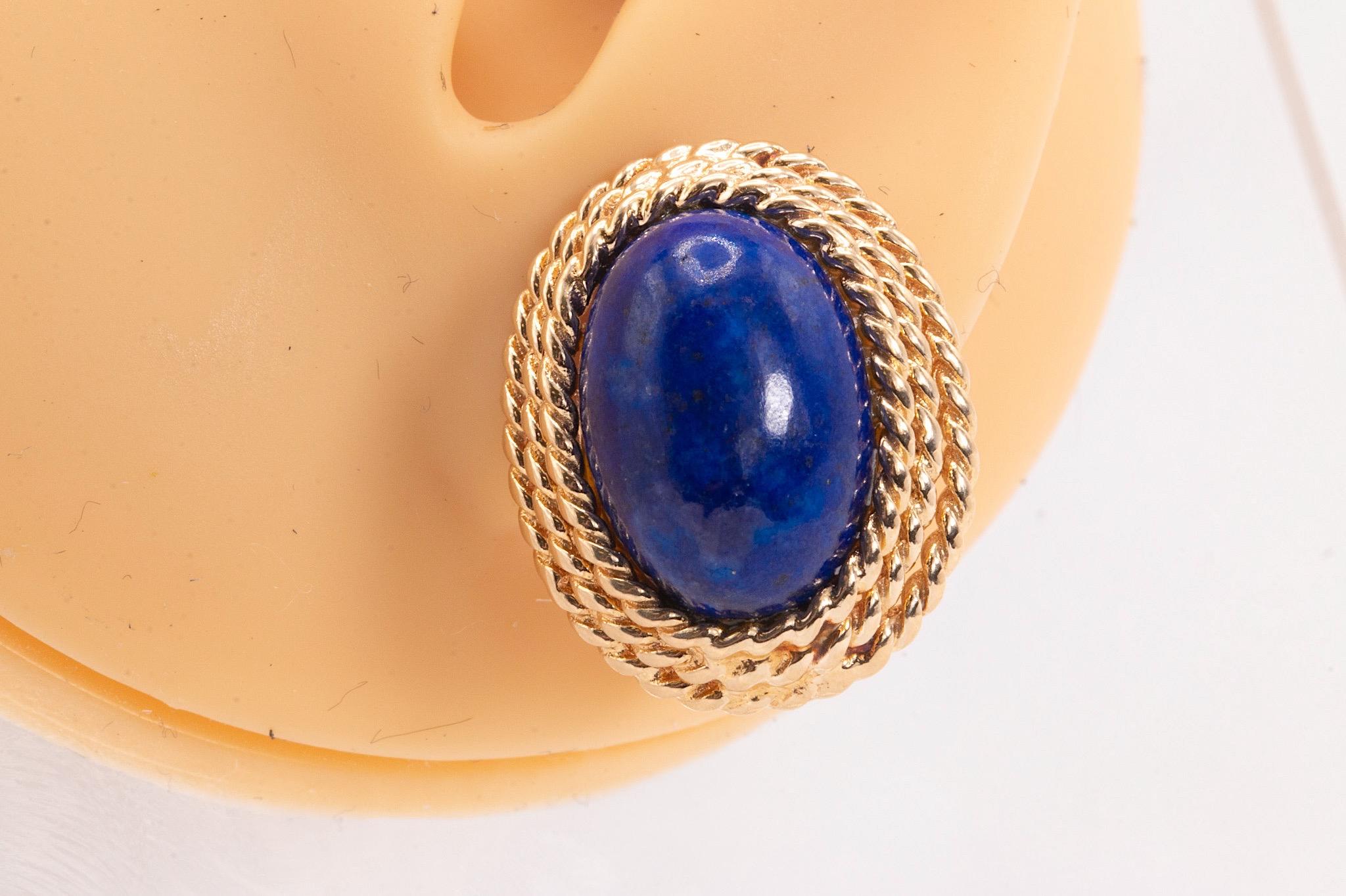 De las mujeres Pendientes vintage de oro amarillo de 14k Lapislázuli en venta