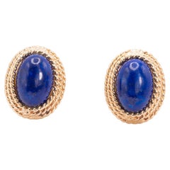 Boucles d'oreilles vintage en or jaune 14 carats Lapis Lazuli