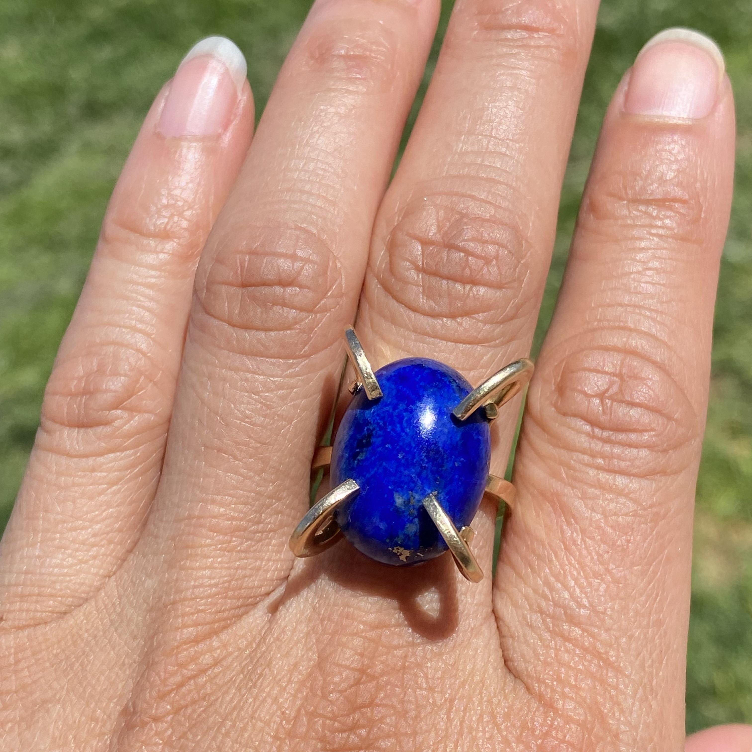 Bague Vintage en or jaune 14K Lapis Lazuli en vente 4