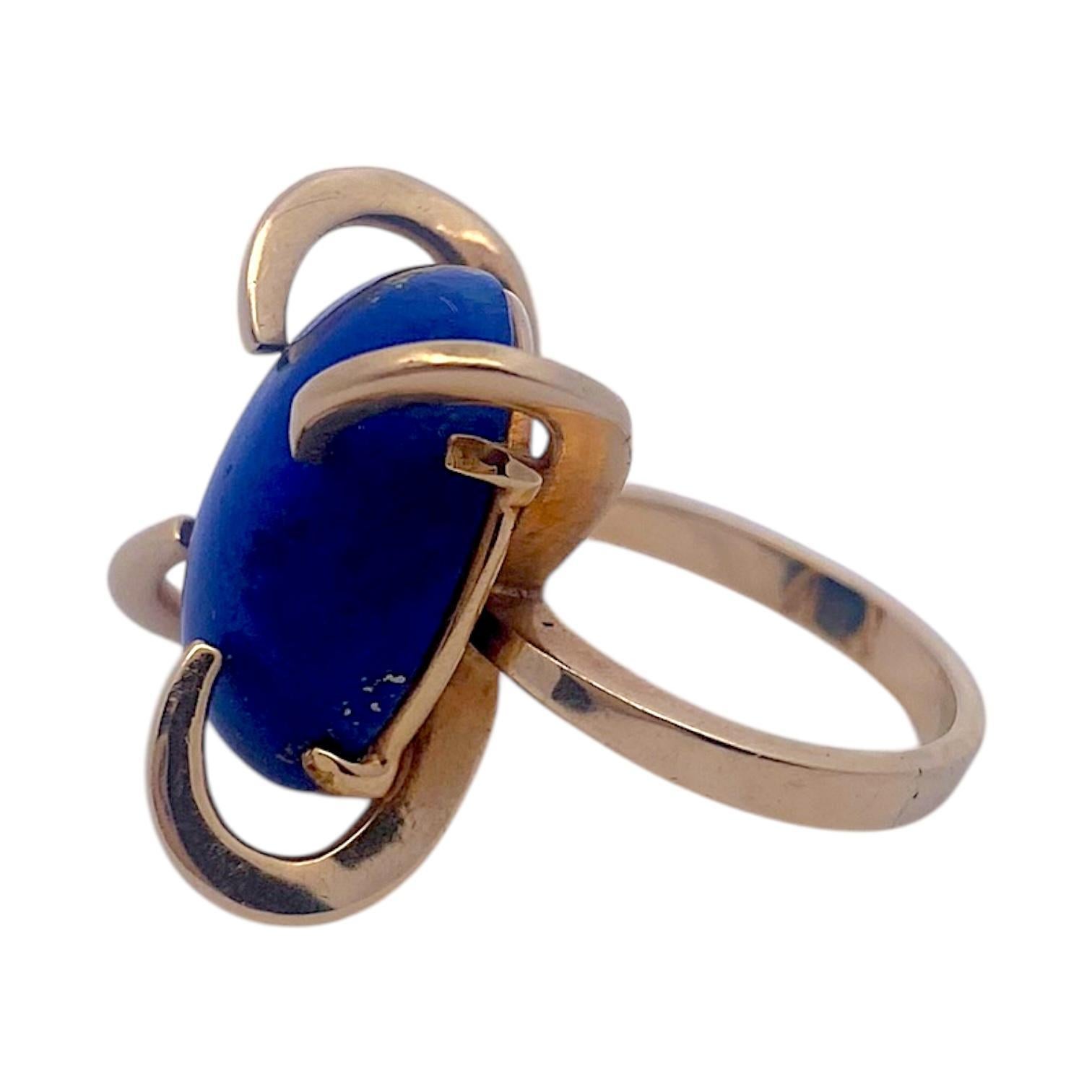Contemporain Bague Vintage en or jaune 14K Lapis Lazuli en vente