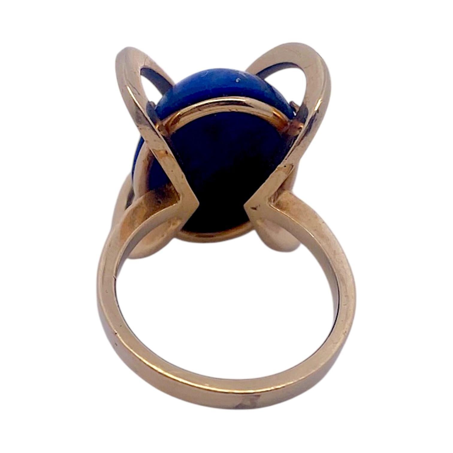 Bague Vintage en or jaune 14K Lapis Lazuli Bon état - En vente à Henderson, NV