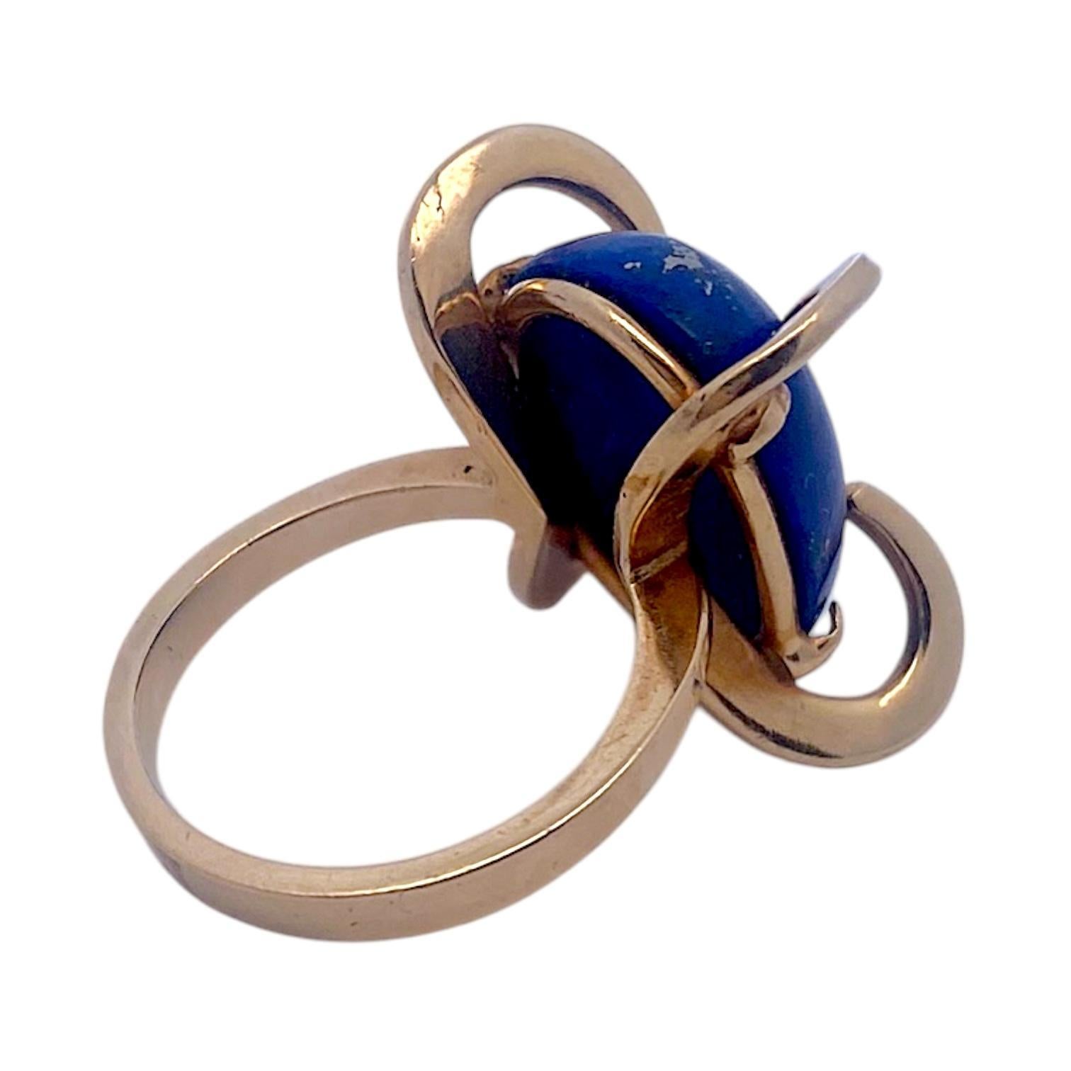 Bague Vintage en or jaune 14K Lapis Lazuli Unisexe en vente