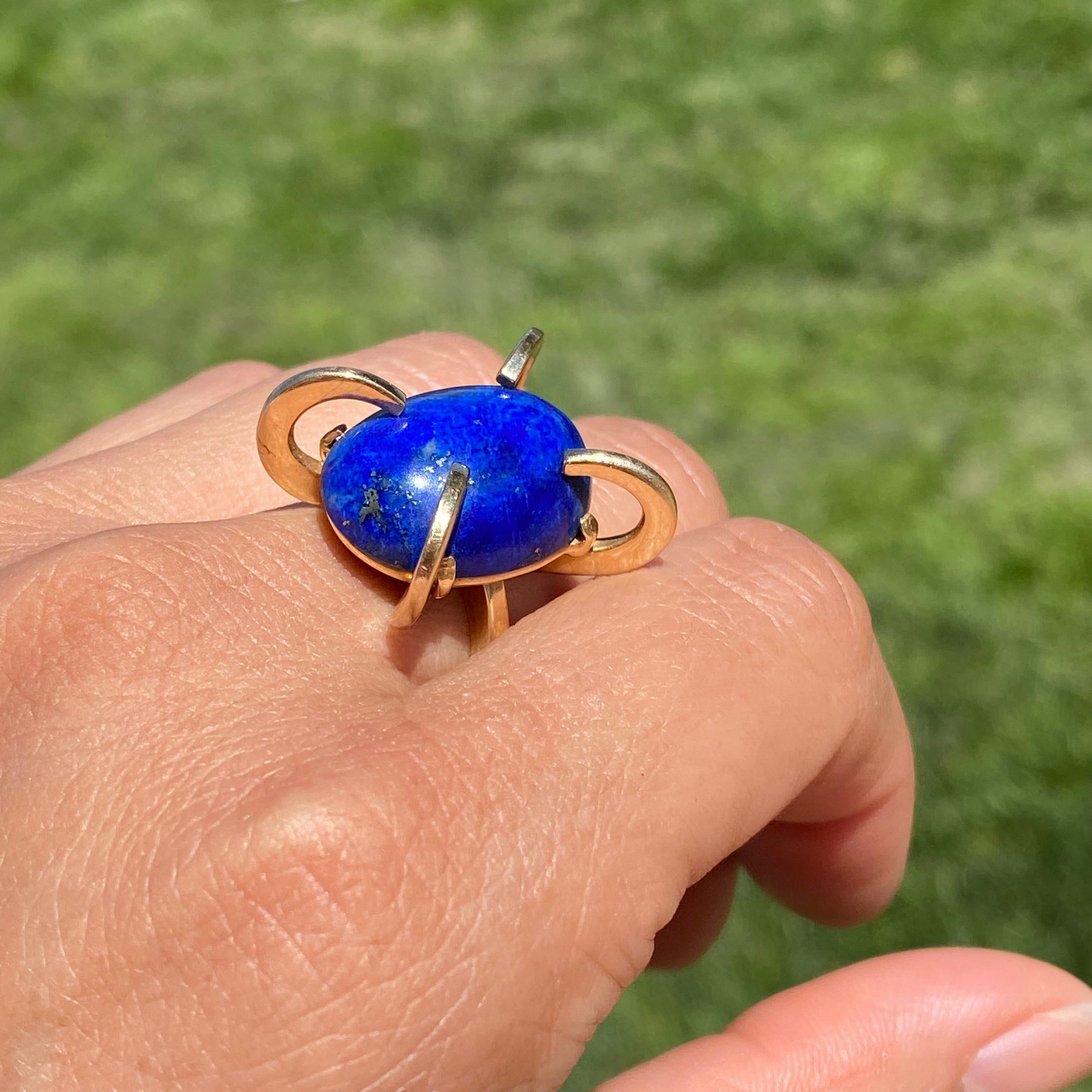 Bague Vintage en or jaune 14K Lapis Lazuli en vente 1