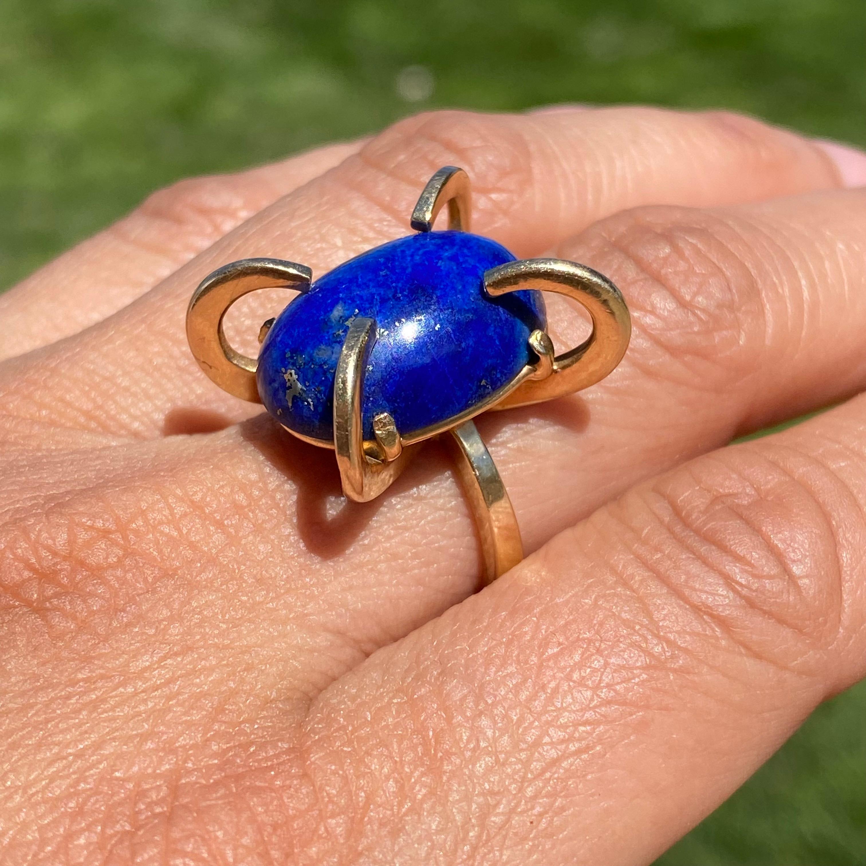 Bague Vintage en or jaune 14K Lapis Lazuli en vente 2