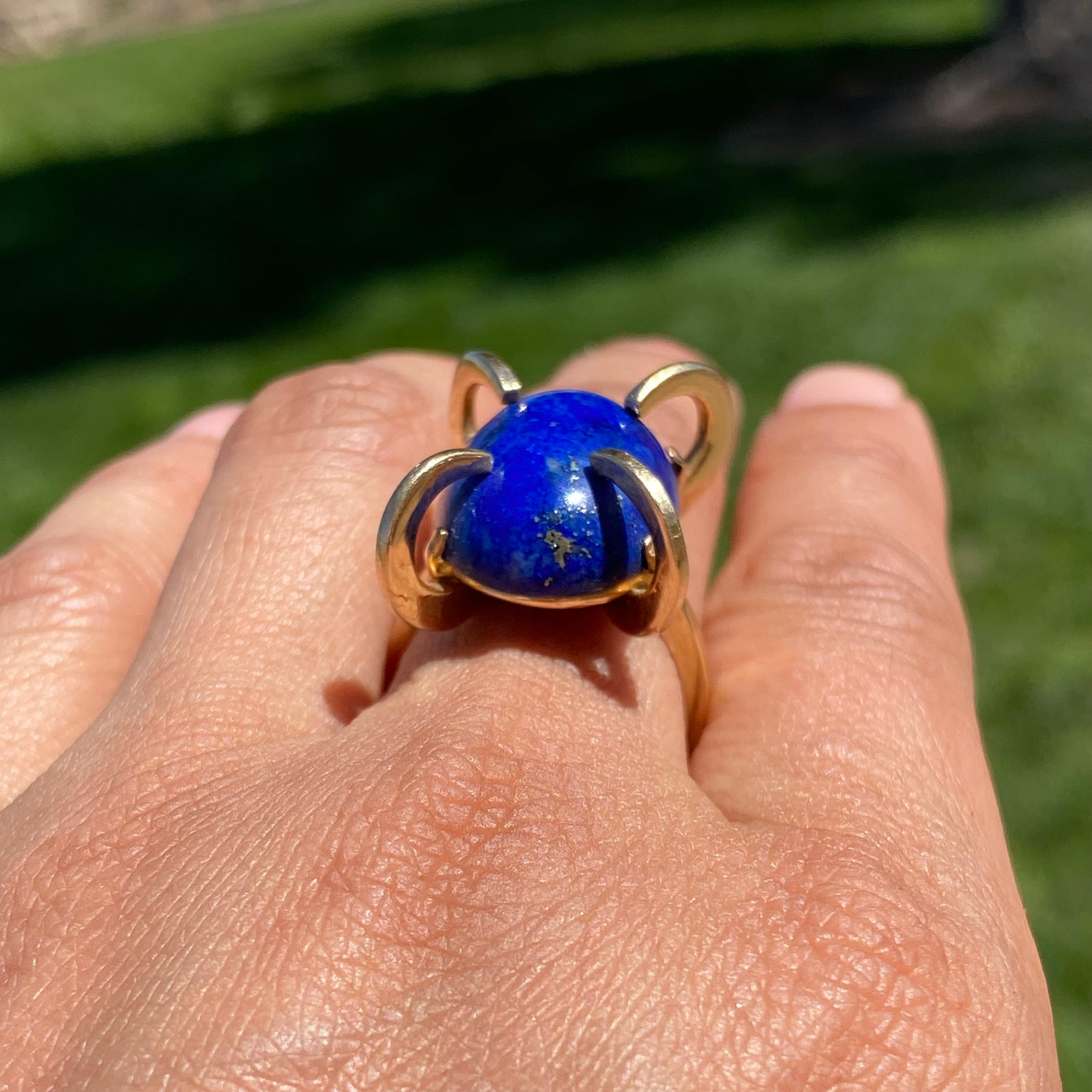 Bague Vintage en or jaune 14K Lapis Lazuli en vente 3