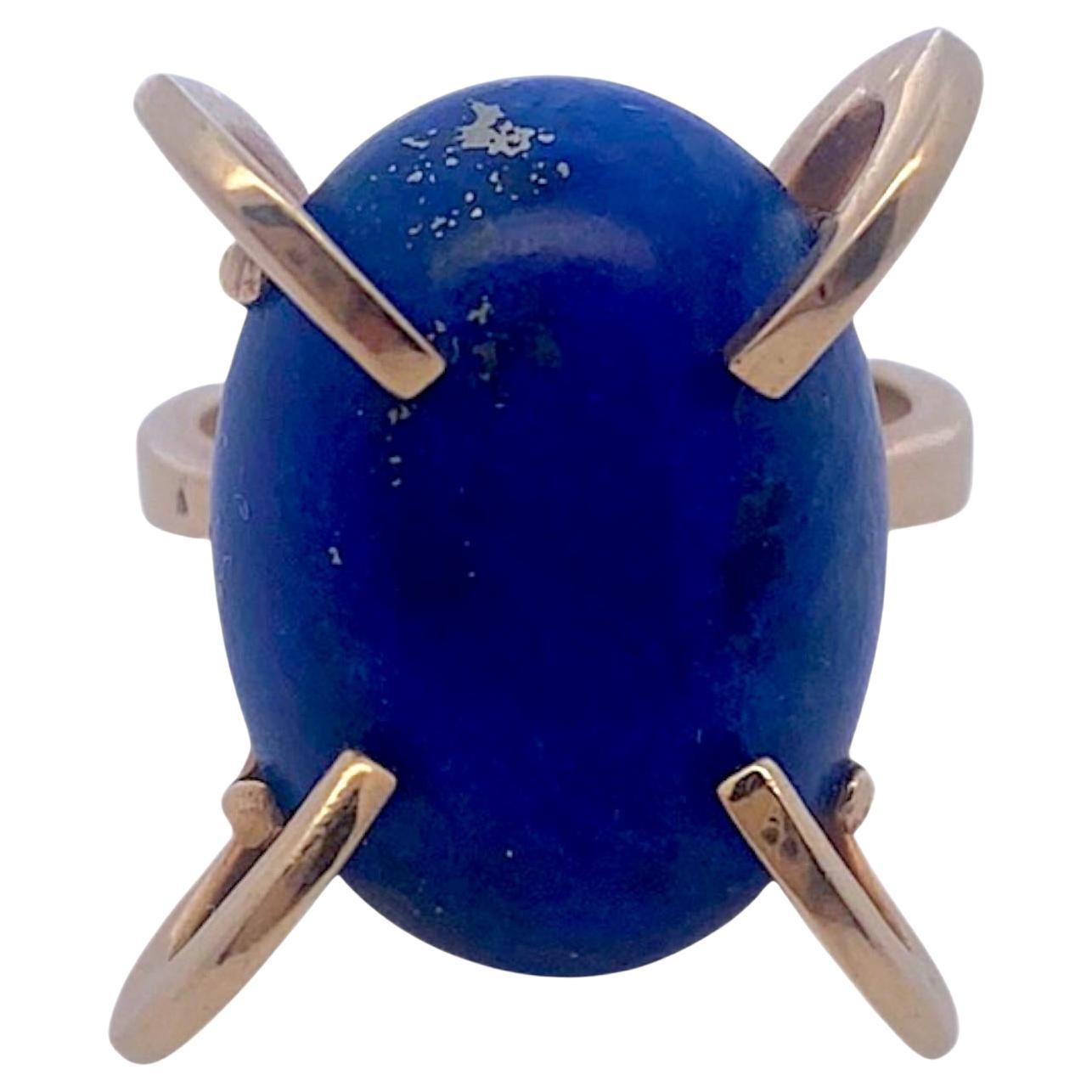Bague Vintage en or jaune 14K Lapis Lazuli en vente