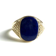 Vintage 14K Yellow Gold Lapis Lazuli Ring Size 10 Bold Men’s Statement Band