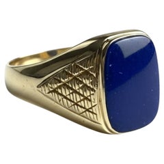 Anello d'epoca in oro giallo 14 carati con lapislazzuli, misura 10, audace fascia da uomo