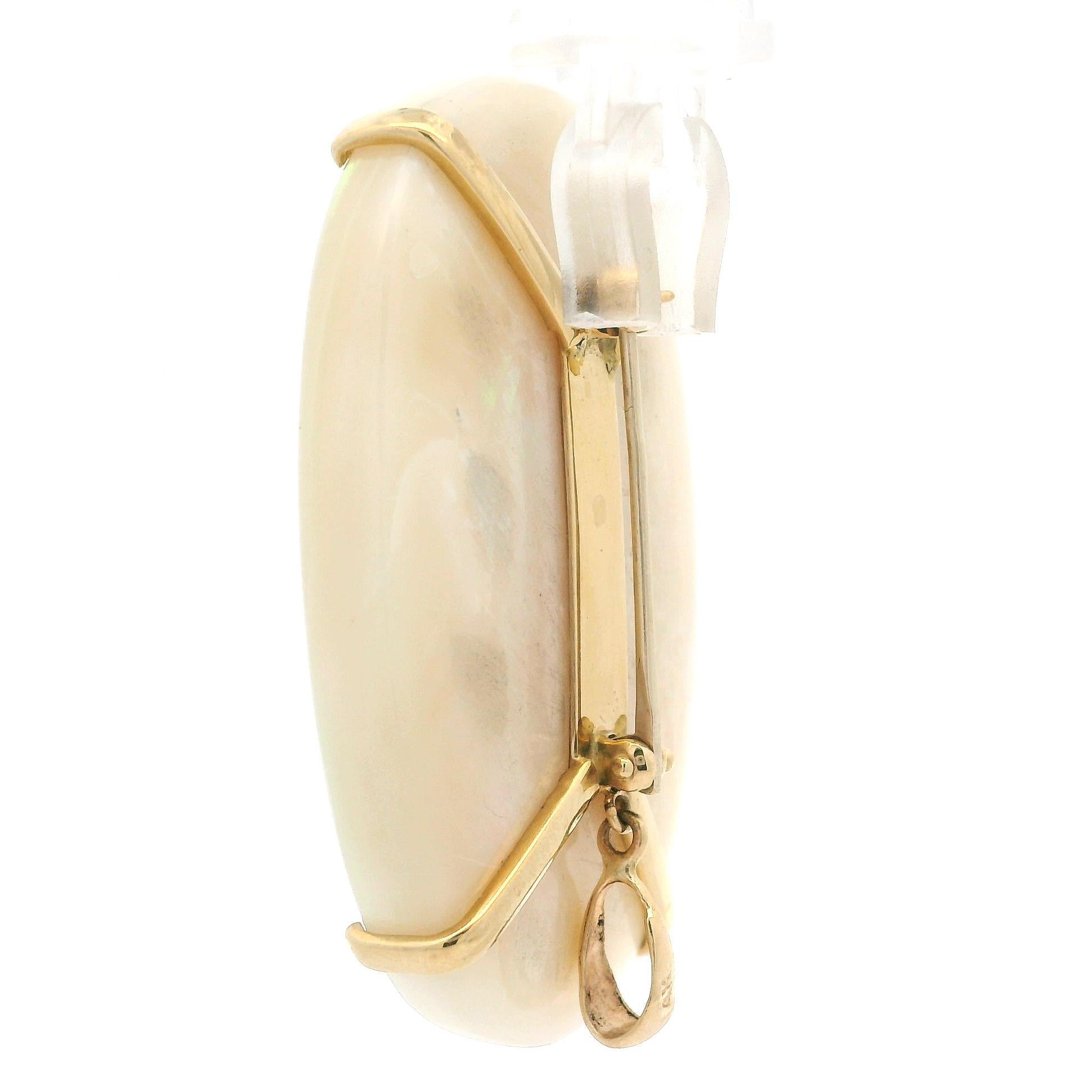 Vintage 14k Yellow Gold Large 45.4x29.6mm Oval Opal Pin Brooch Pendant For Sale 5