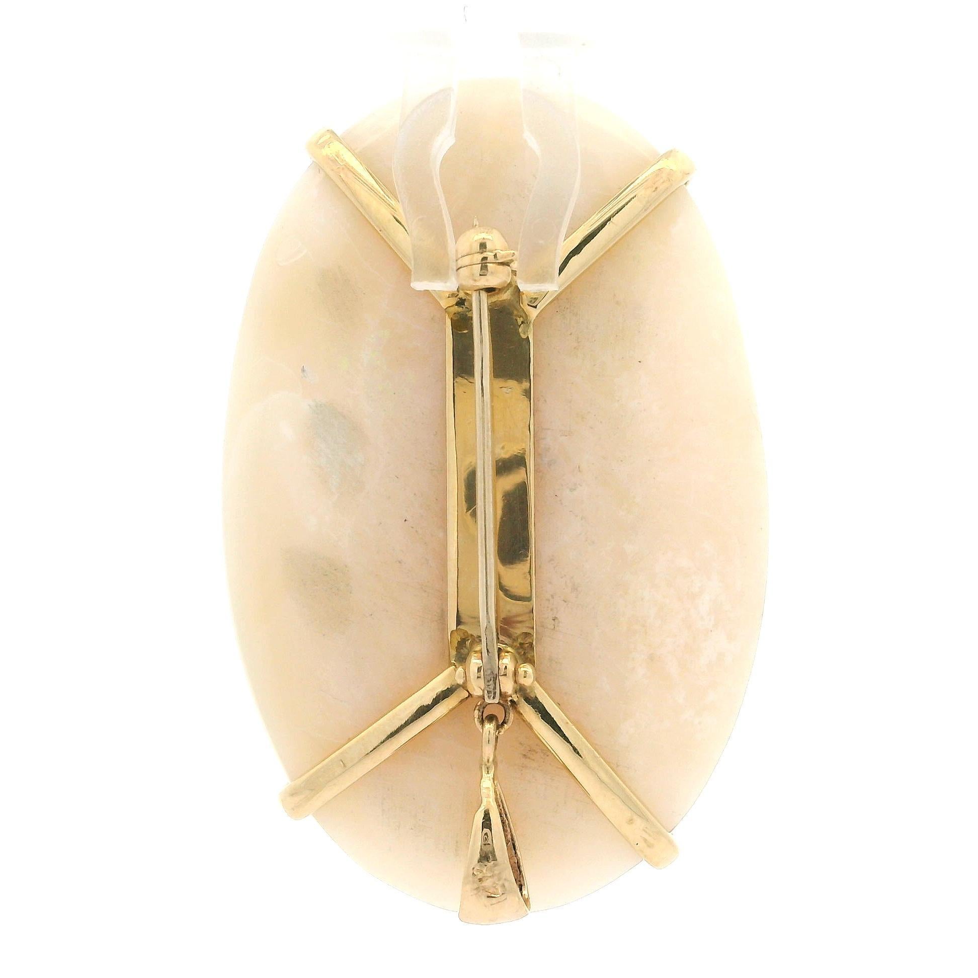 Vintage 14k Yellow Gold Large 45.4x29.6mm Oval Opal Pin Brooch Pendant For Sale 6