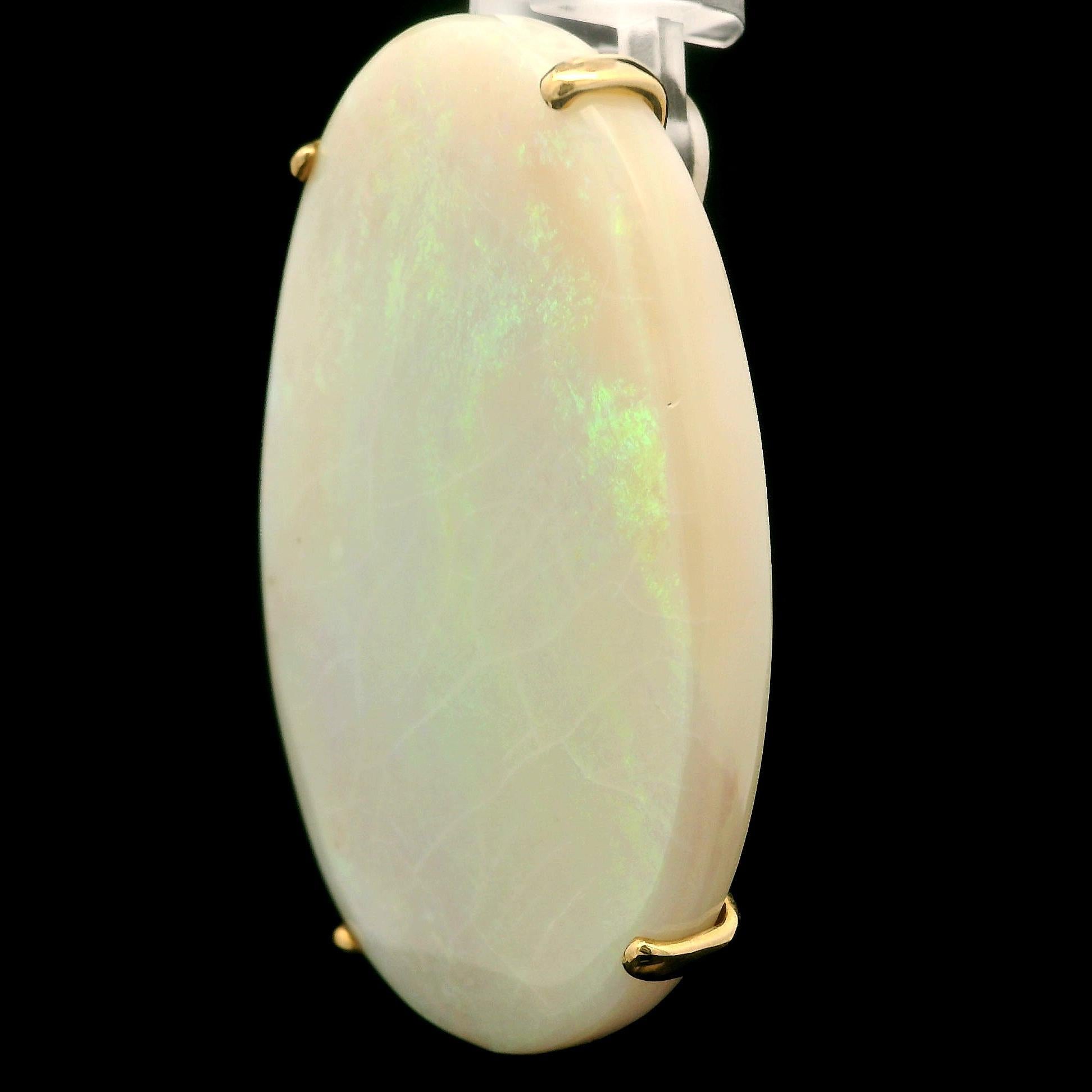Cabochon Vintage 14k Yellow Gold Large 45.4x29.6mm Oval Opal Pin Brooch Pendant For Sale