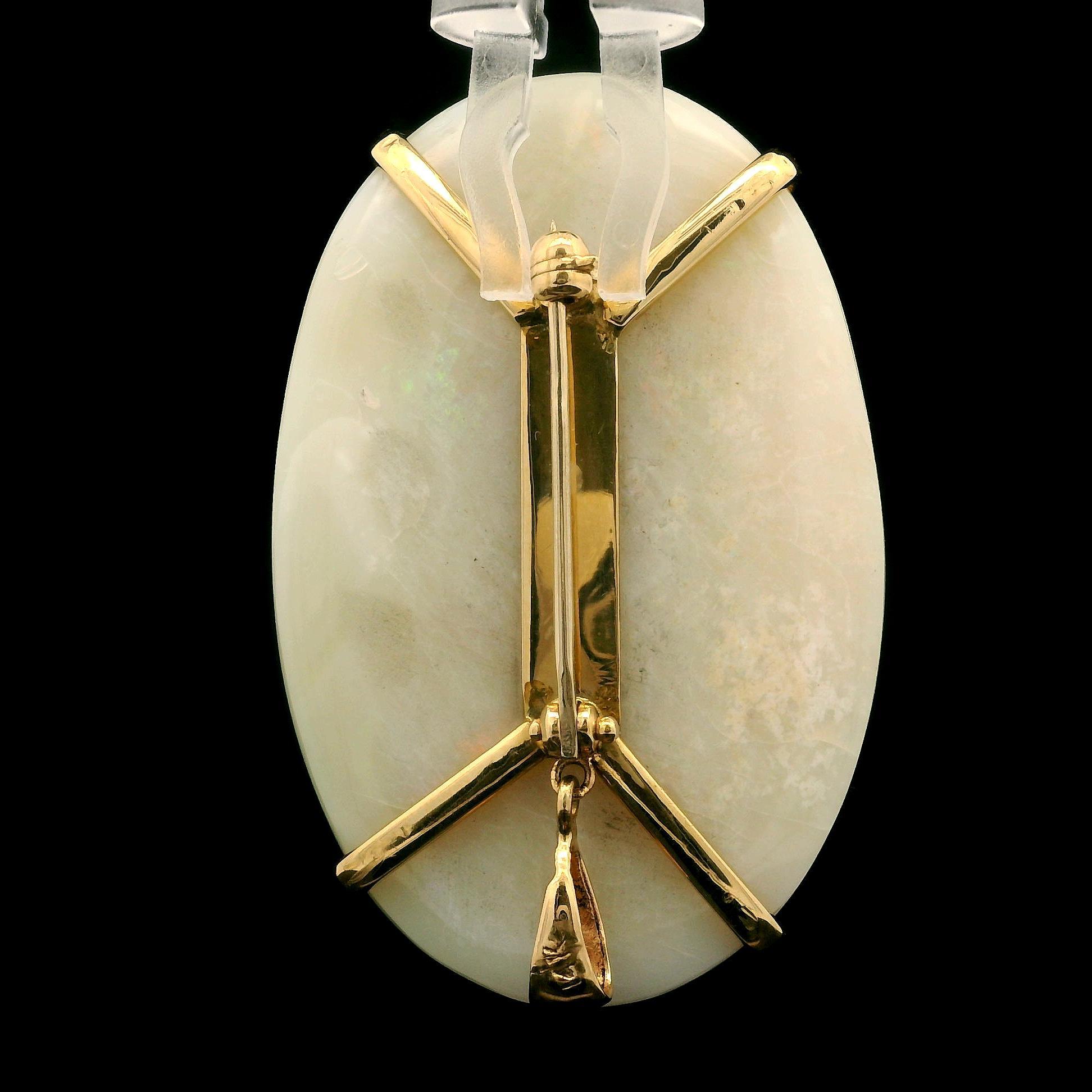 Vintage 14k Yellow Gold Large 45.4x29.6mm Oval Opal Pin Brooch Pendant In Good Condition For Sale In Montclair, NJ