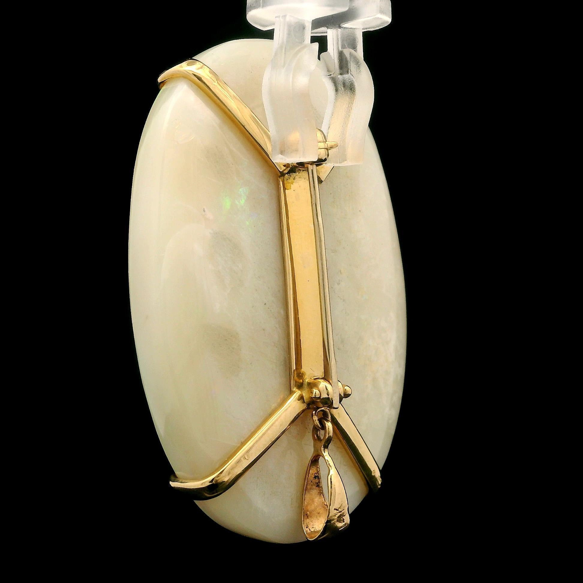 Women's Vintage 14k Yellow Gold Large 45.4x29.6mm Oval Opal Pin Brooch Pendant For Sale