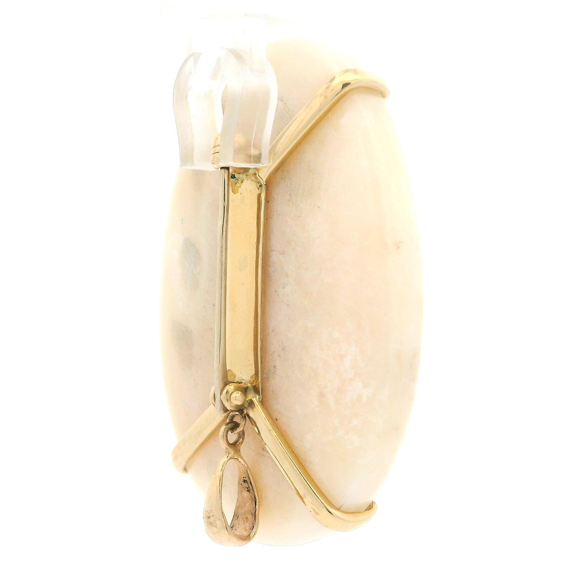 Vintage 14k Yellow Gold Large 45.4x29.6mm Oval Opal Pin Brooch Pendant For Sale 1