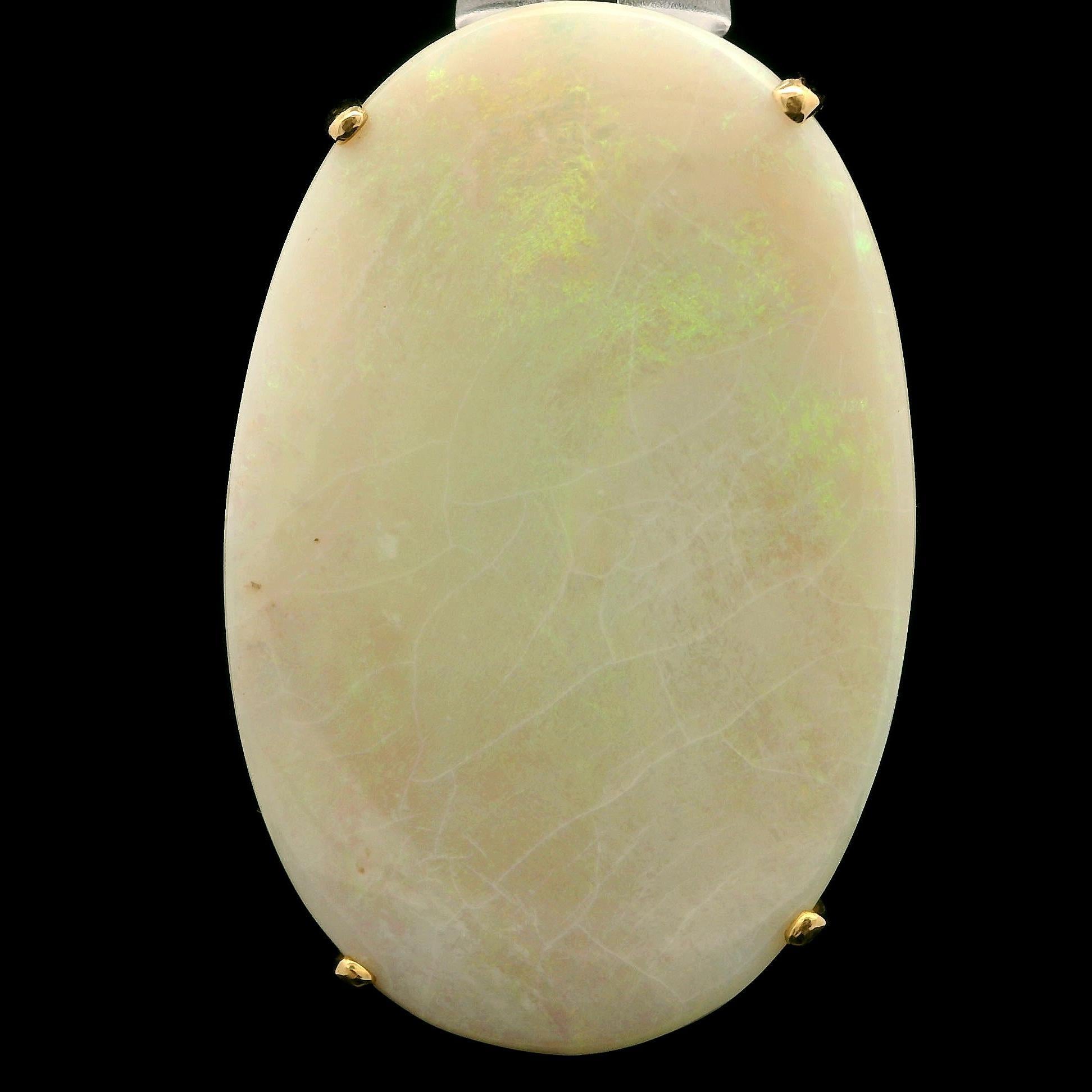 Vintage 14k Yellow Gold Large 45.4x29.6mm Oval Opal Pin Brooch Pendant For Sale 2