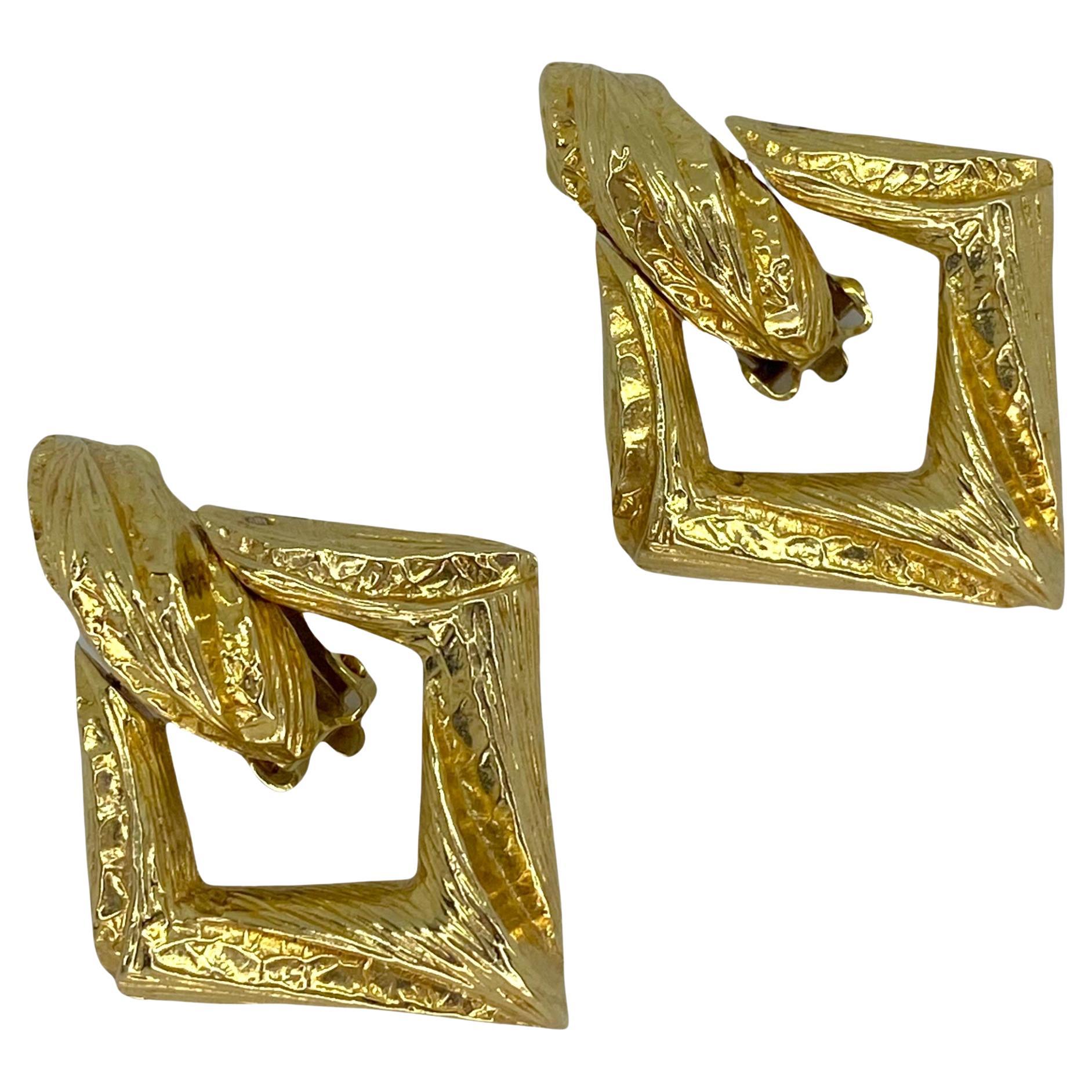 Boucles d'oreilles vintage en or jaune 14 carats de style « grande porte Knocker »