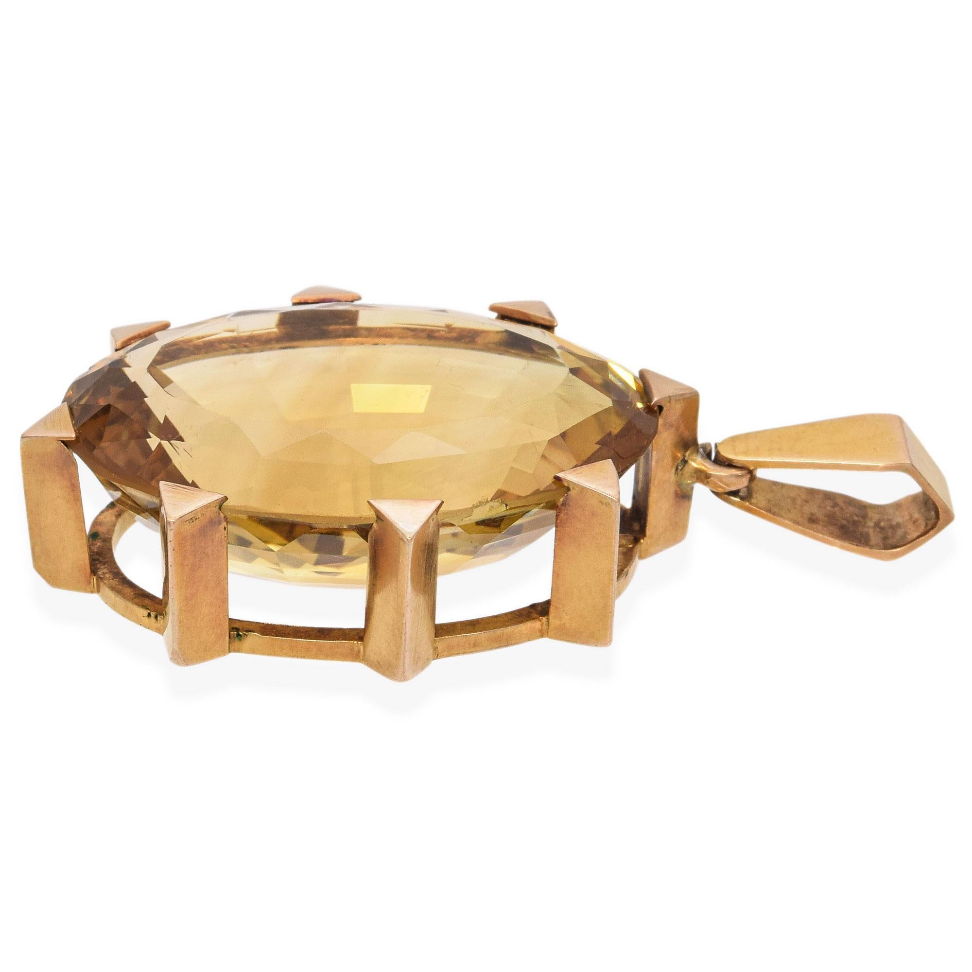 Pendentif vintage en or jaune 14 carats avec grande citrine facettée Bon état - En vente à New York, NY
