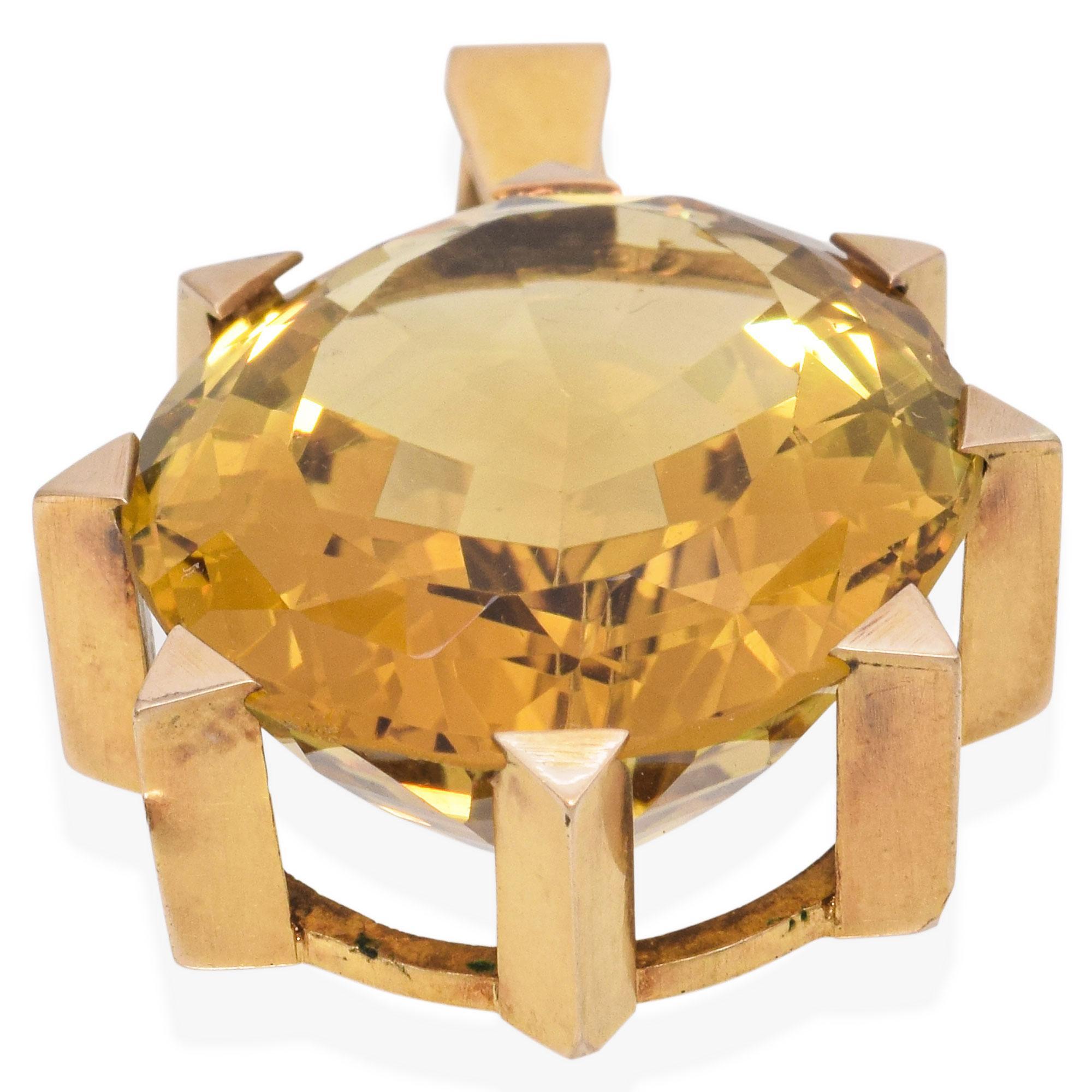 Pendentif vintage en or jaune 14 carats avec grande citrine facettée Pour femmes en vente