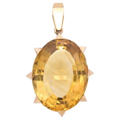 Vintage 14k Yellow Gold Large Faceted Citrine Pendant