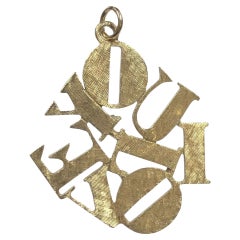 Colgante vintage de oro amarillo de 14 quilates grande "I LOVE U