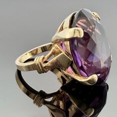 Vintage 14K Yellow Gold Large Oval Amethyst Cocktail Ring ~50ct, 17.7g