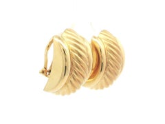 Vintage 14k Yellow Gold Large Ribbed Cable Puffed Wide Omega Back Earrings