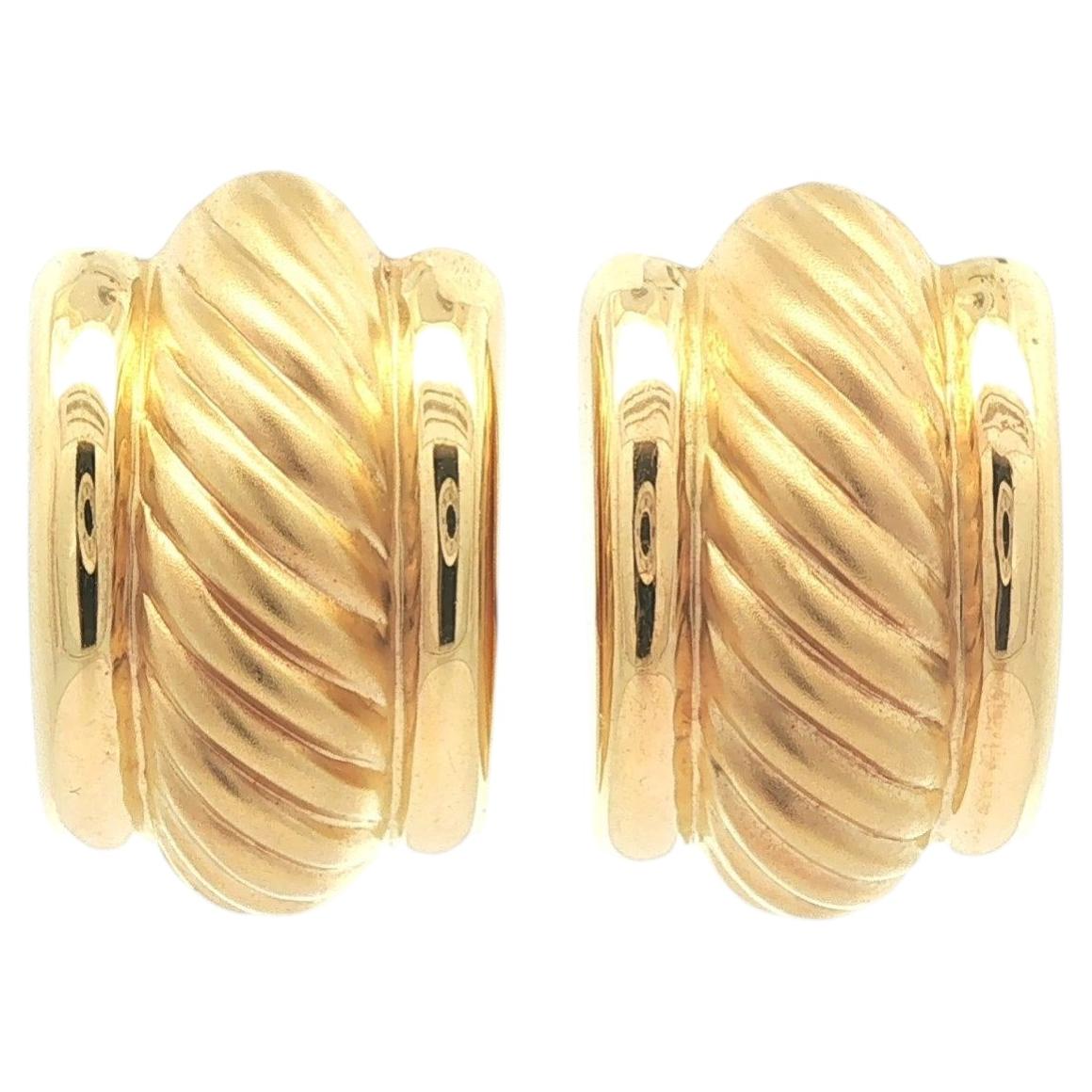 Orecchini vintage in oro giallo 14k, grandi, con filo a treccia scanalato, a forma di omega e parte posteriore bombata