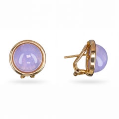 Vintage 14k Yellow Gold Lavender Jade Cabochon Stud Earrings