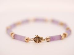 Vintage 14K Yellow Gold Lavender Jade Link Bracelet