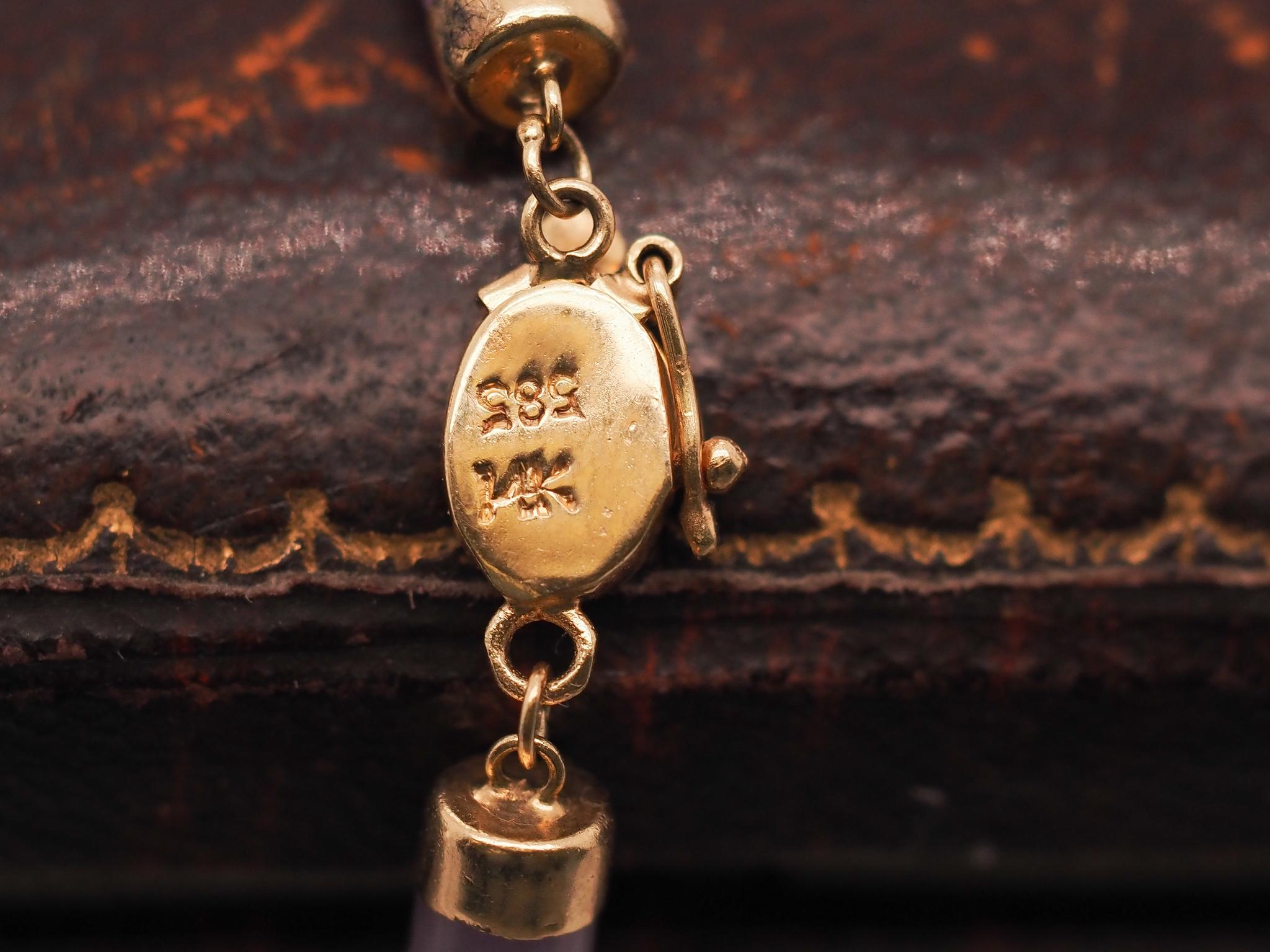 Bracelet à maillons vintage en or jaune 14 carats et jade lavande en vente 2