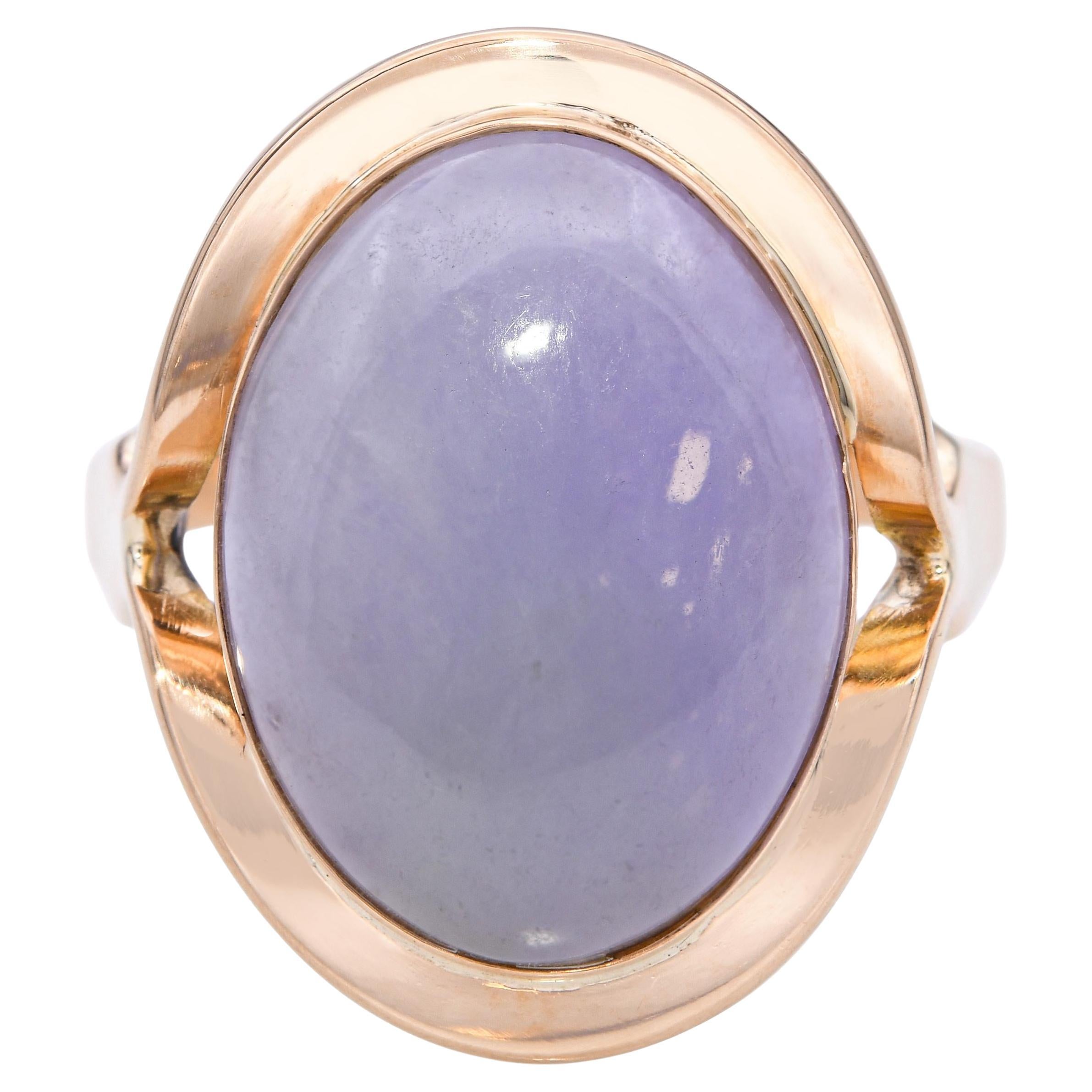 Anello vintage in oro giallo 14k con giada color lavanda