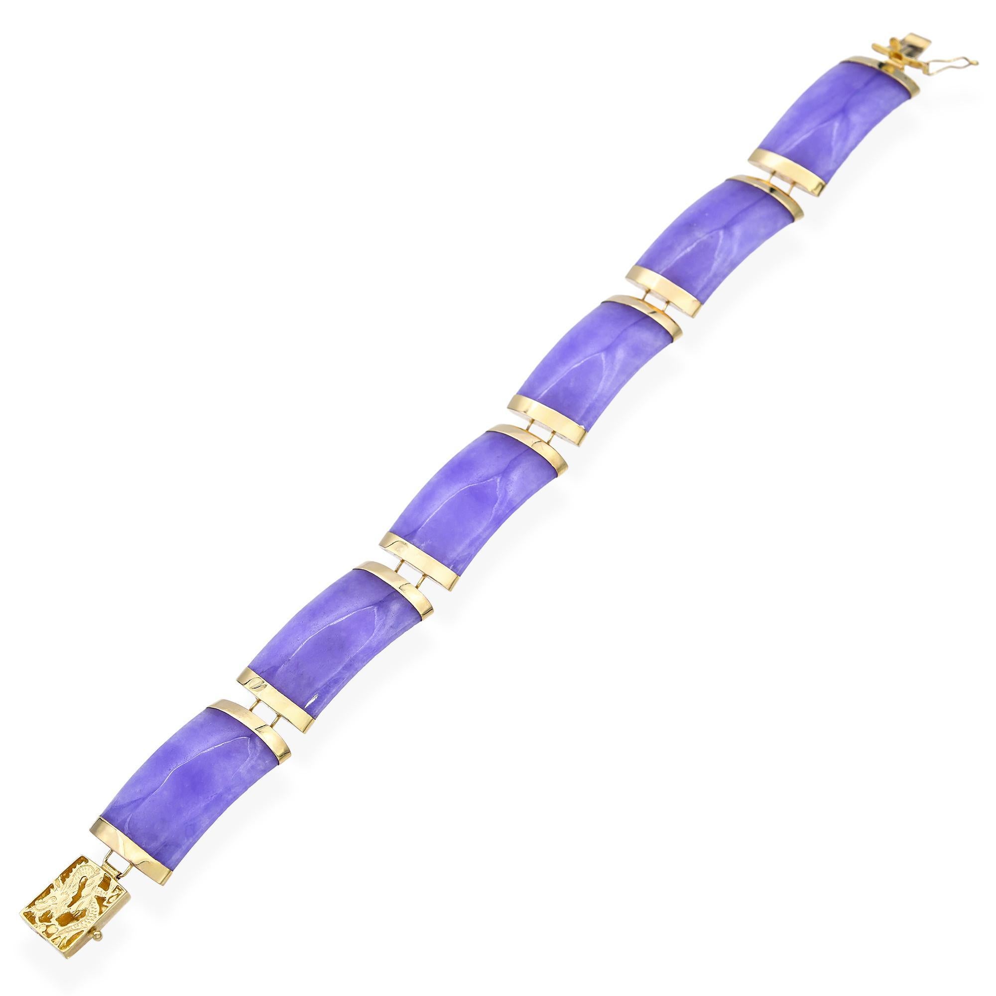 Armband aus 14 Karat Gelbgold mit lavendelfarbenem Jadeit im Zustand „Gut“ im Angebot in New York, NY