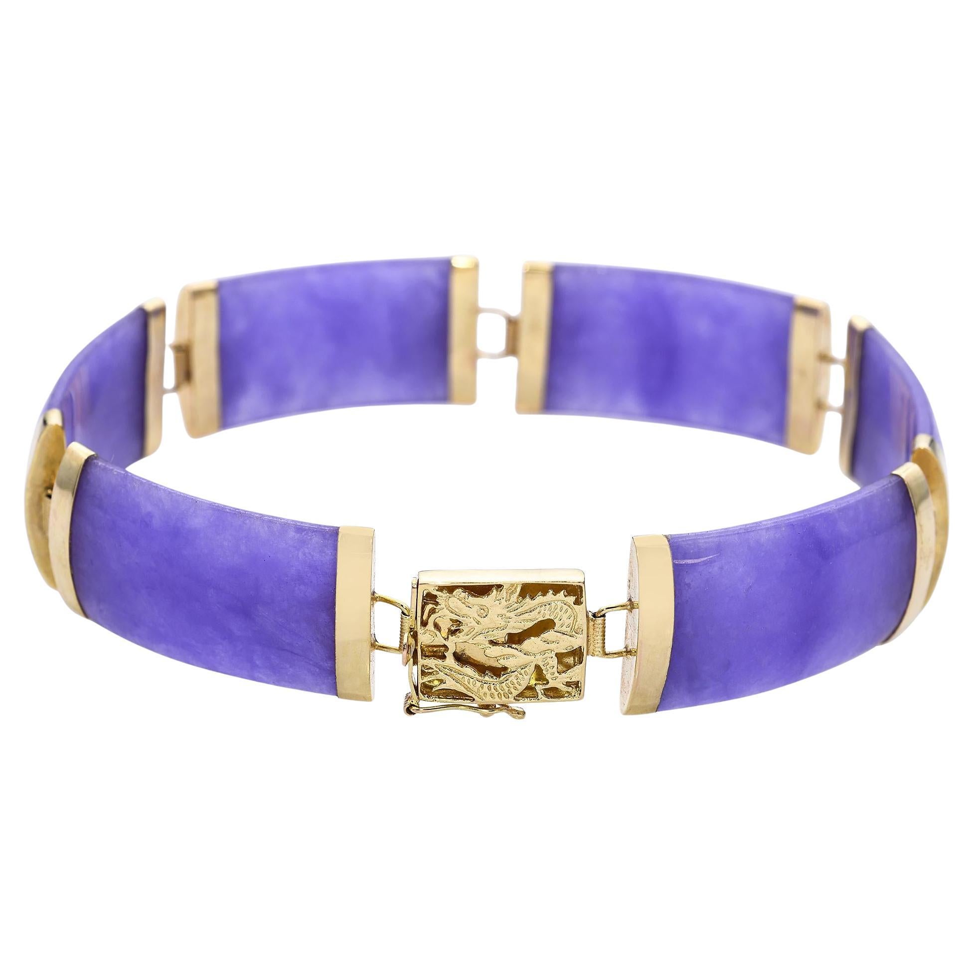 Vintage 14k Yellow Gold Lavender Jadeite Bracelet