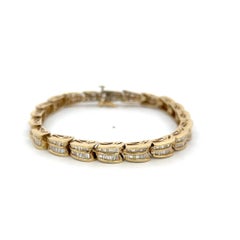 Pulsera de eslabones vintage de oro amarillo de 14 quilates con diamantes baguette I SI de 4,2 quilates