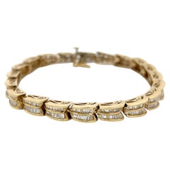 Pulsera de eslabones vintage de oro amarillo de 14 quilates con diamantes baguette I SI de 4,2 quilates