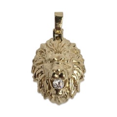Vintage 14K Yellow Gold Lion Head Pendant with 0.40ct GIA-Certified Diamond
