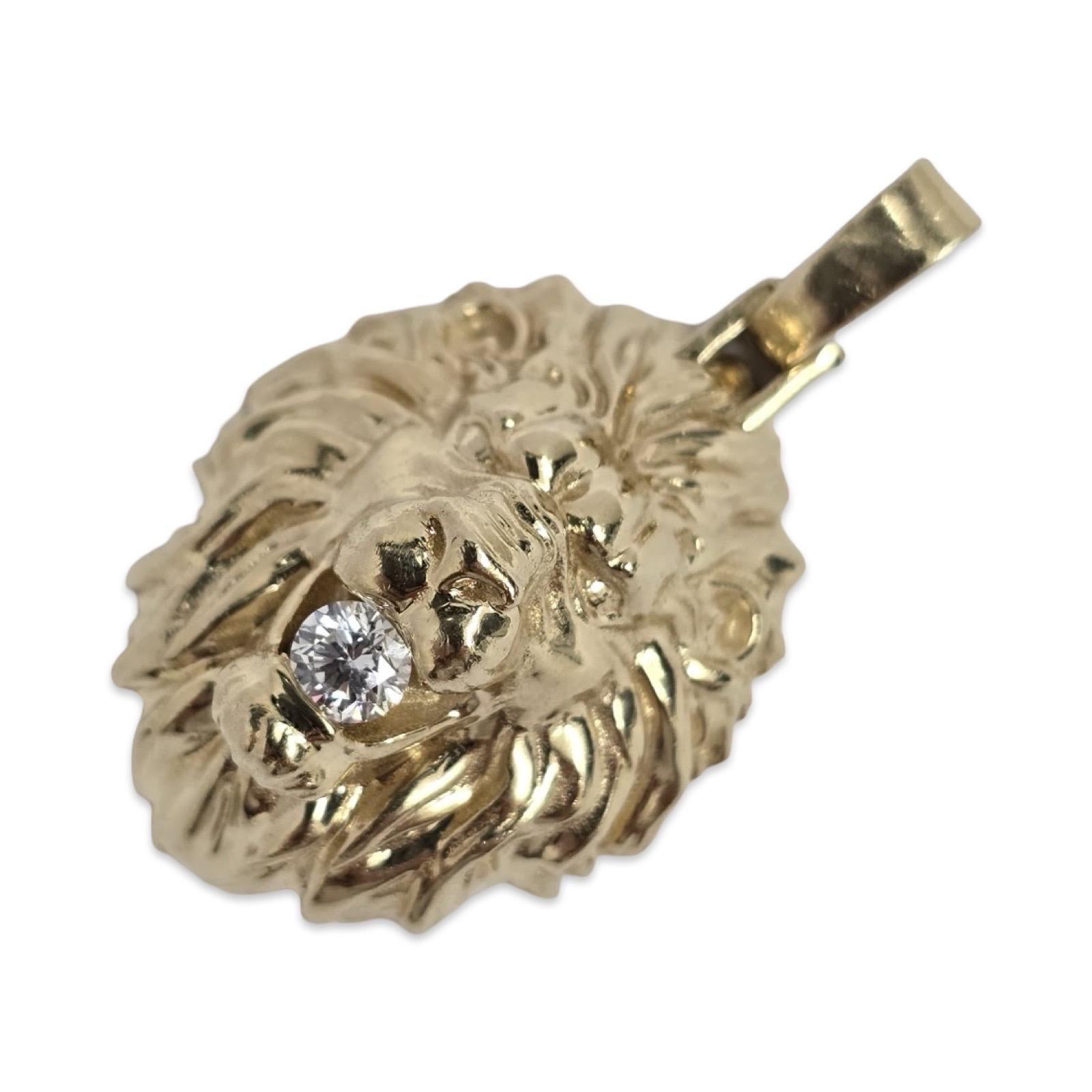 Vintage 14K Gelbgold Löwenkopf-Anhänger mit 0,40ct GIA-zertifizierten Diamanten (Rundschliff) im Angebot