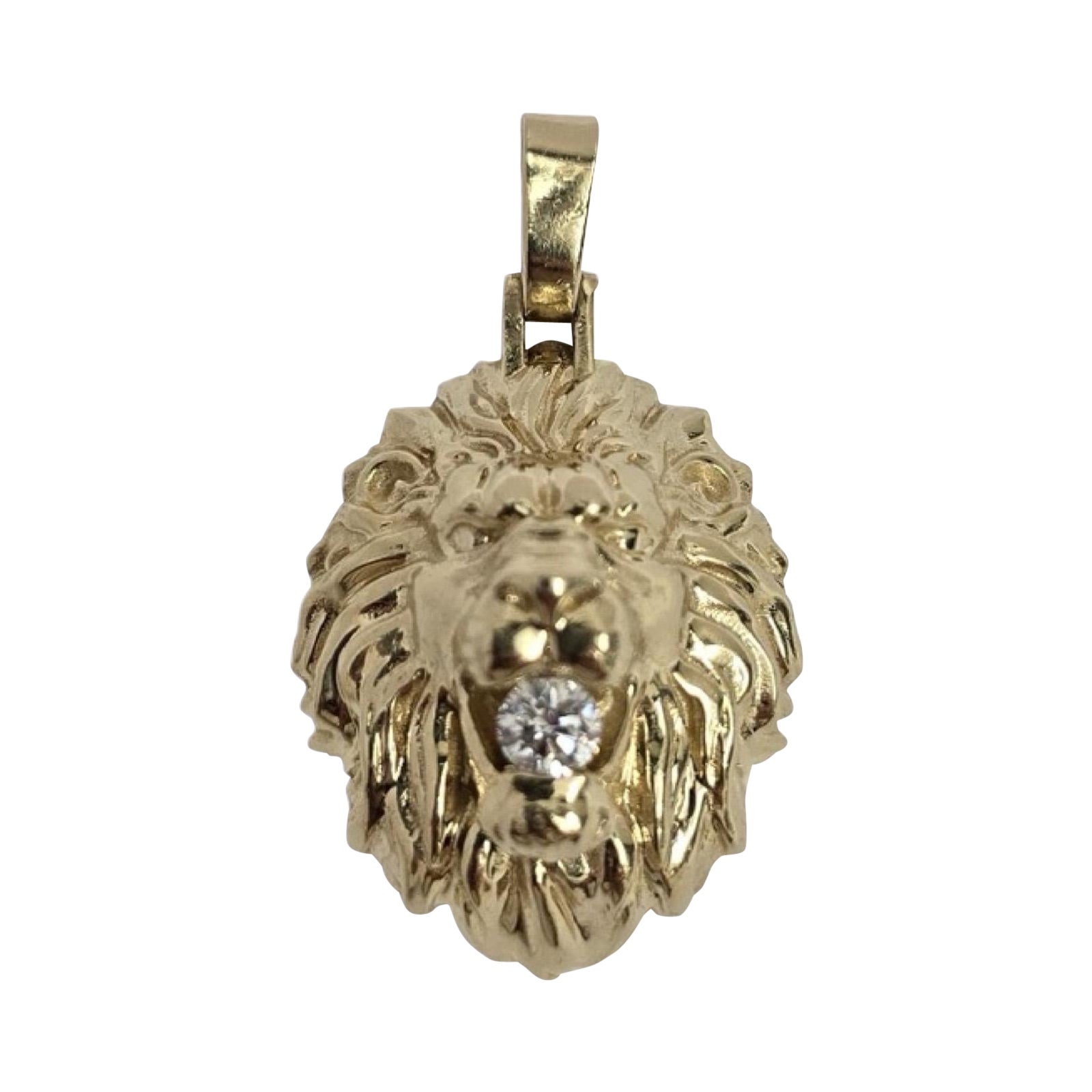 Vintage 14K Gelbgold Löwenkopf-Anhänger mit 0,40ct GIA-zertifizierten Diamanten im Angebot