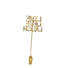 Vintage 14K Yellow Gold "LIVE, LOVE, LAUGH" Diamond Stick Pin