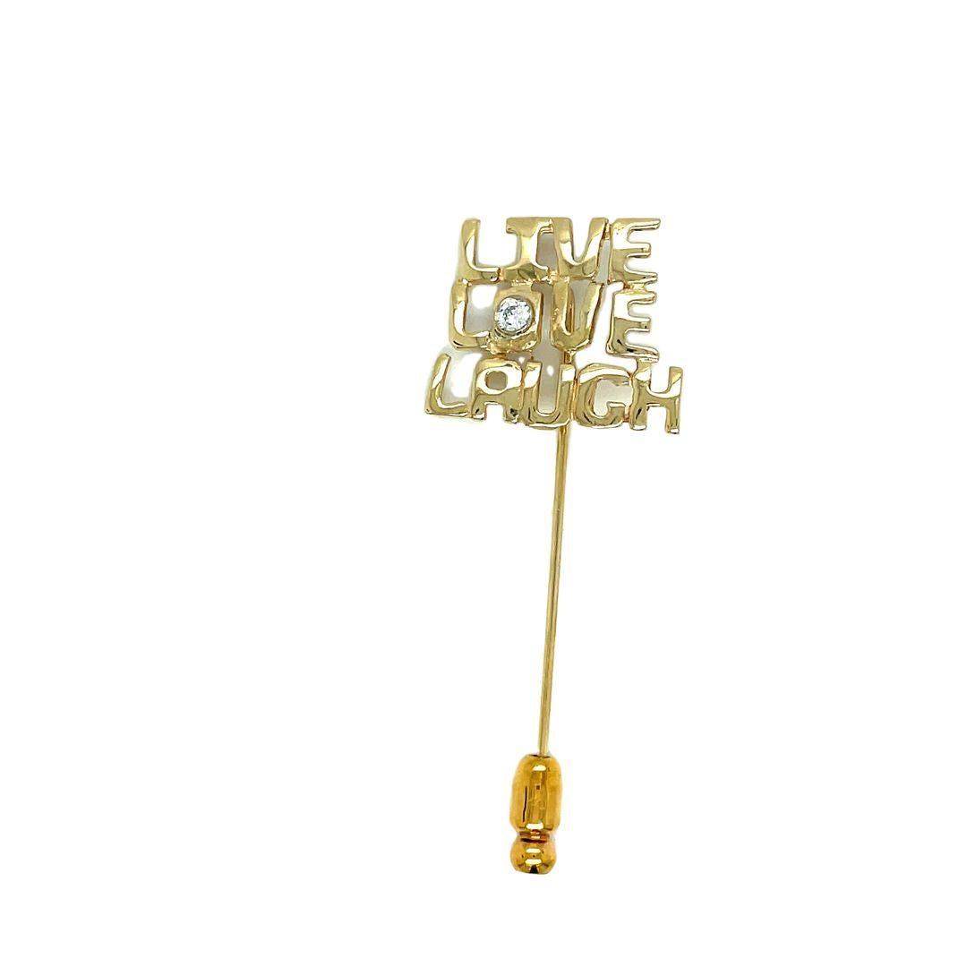 Broche vintage en or jaune 14 carats «LIVE, LOVE, LAUGH » avec diamants Excellent état - En vente à beverly hills, CA