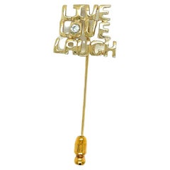 Broche vintage en or jaune 14 carats «LIVE, LOVE, LAUGH » avec diamants