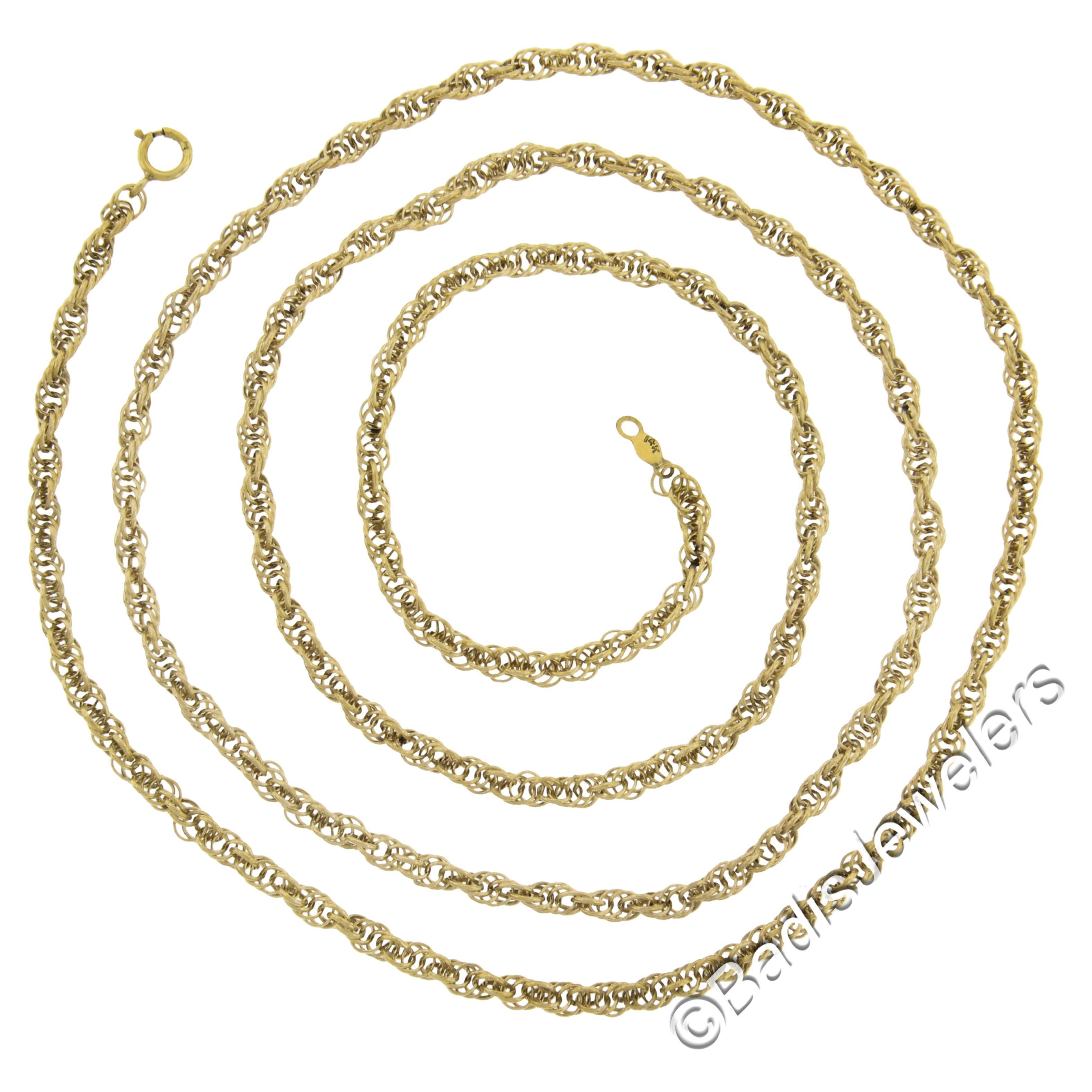 Vintage 14k Yellow Gold Long 30" Rope Link Chain Necklace w/ Spring Ring Clasp