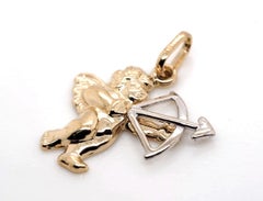 Vintage 14K Yellow Gold Love Cupid Angel Charm Pendant ITALY 16mm